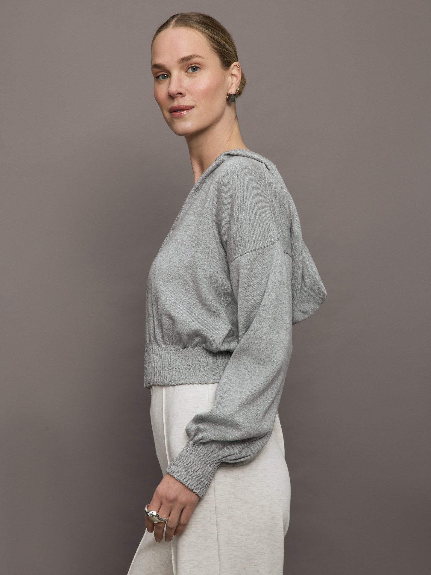 Nomia Ruched Zip Hoodie | Heather Grey