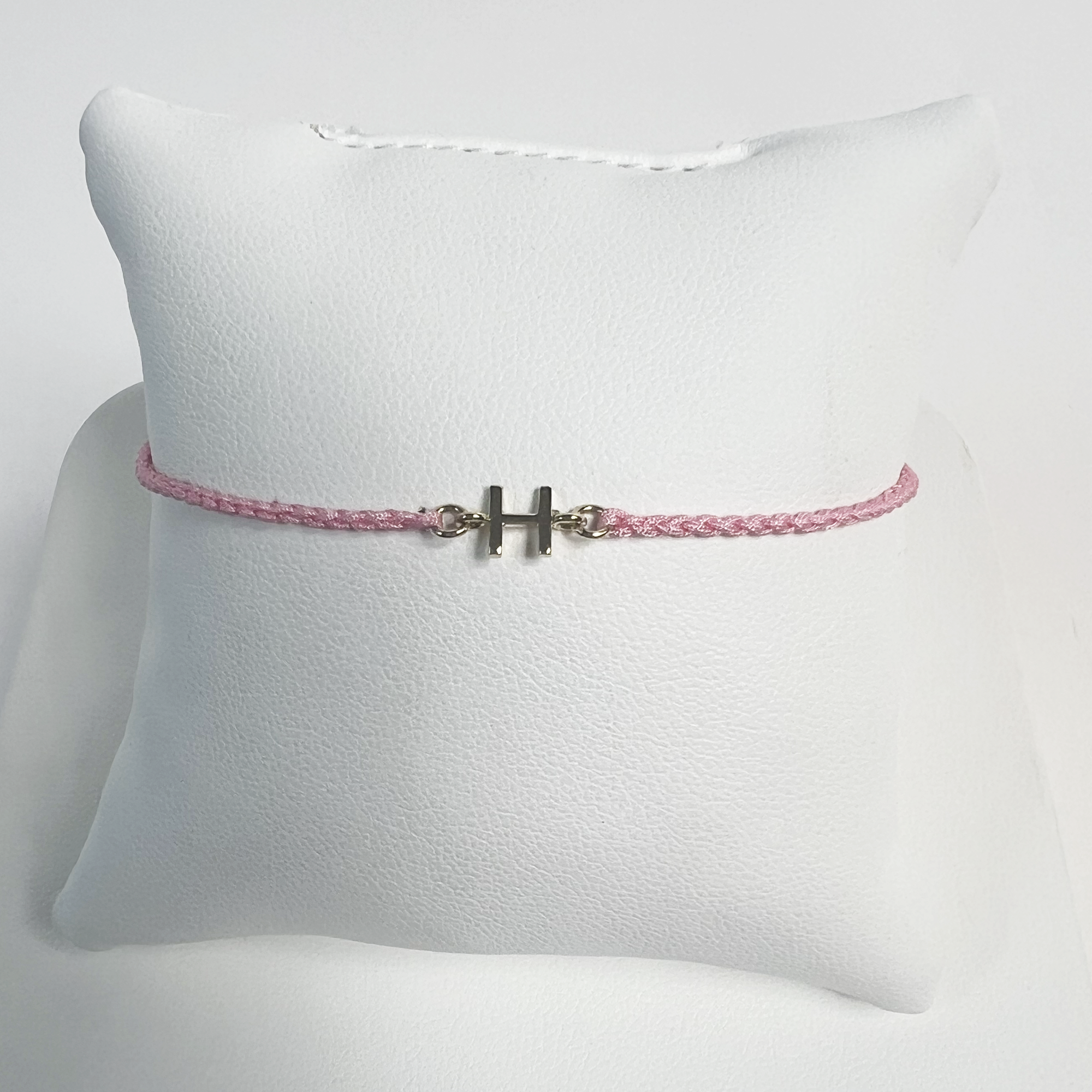 Friendship Initial Bracelet | 10K Yellow Gold | Baby Pink