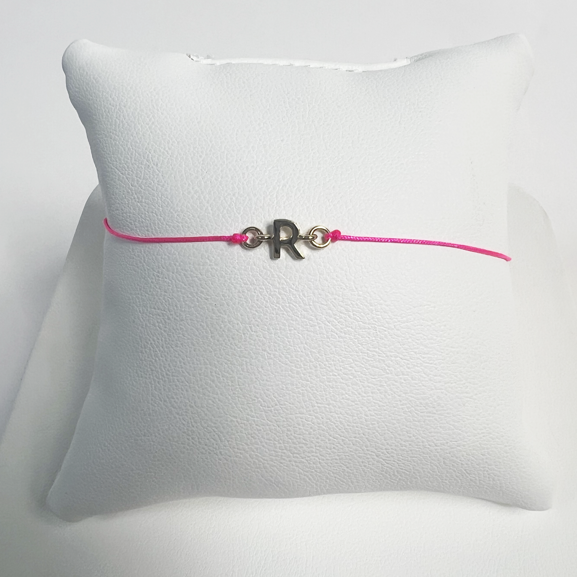 Friendship Initial Bracelet | 10K Yellow Gold | Hot Pink