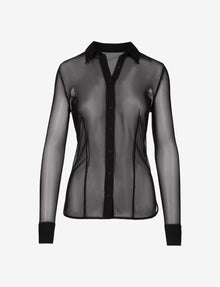 Chic Mesh Button Down Shirt::Black::Main