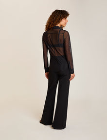 Chic Mesh Button Down Shirt::Black::