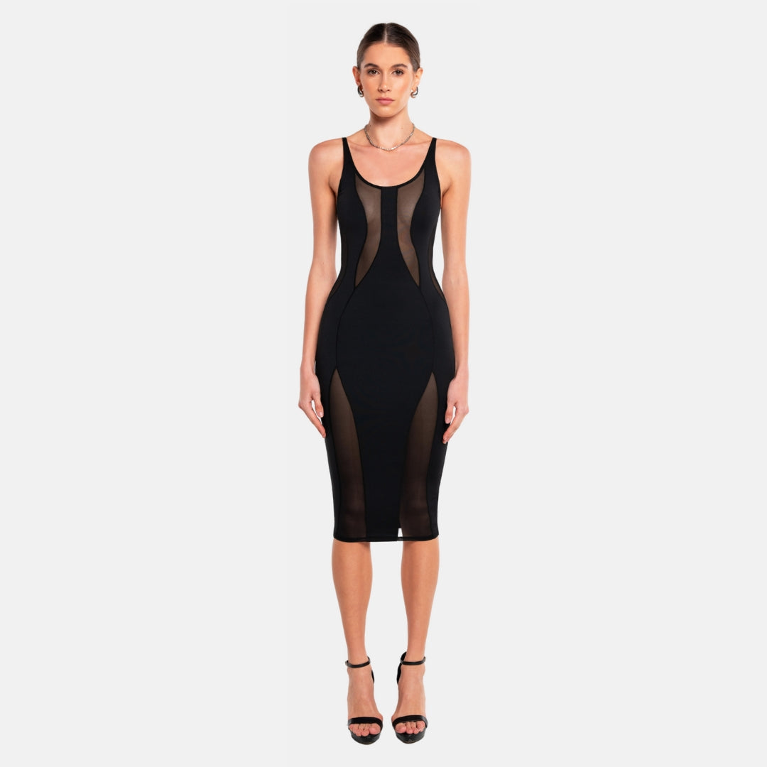 OW Collection TWIST Midi Dressâ€¨ Dress 002 - Black Caviar