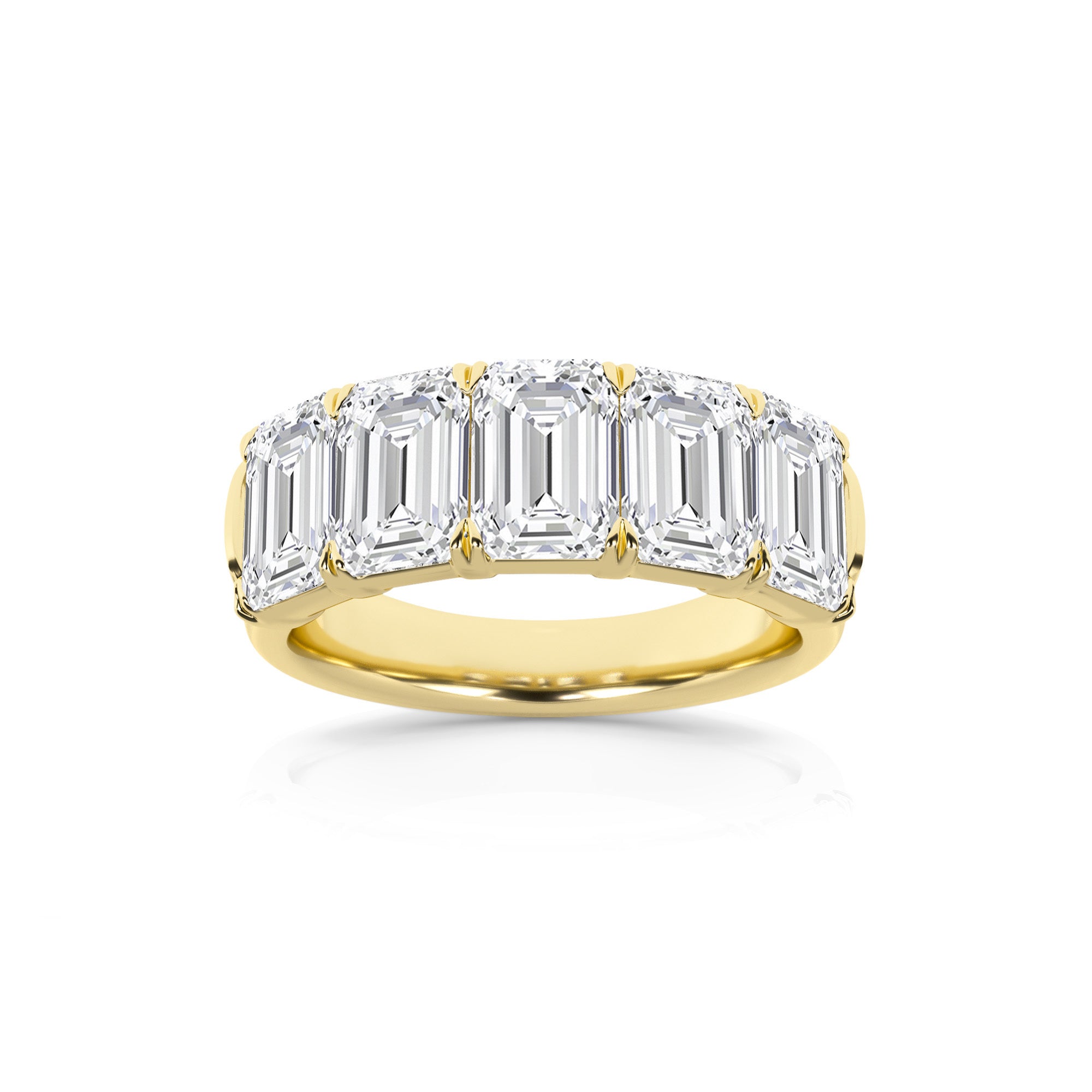 5.00 CT Emerald Lab-Grown Diamond | Five Stone Anniversary Wedding Band Ring | 14K Yellow Gold | G Color | VS Clarity