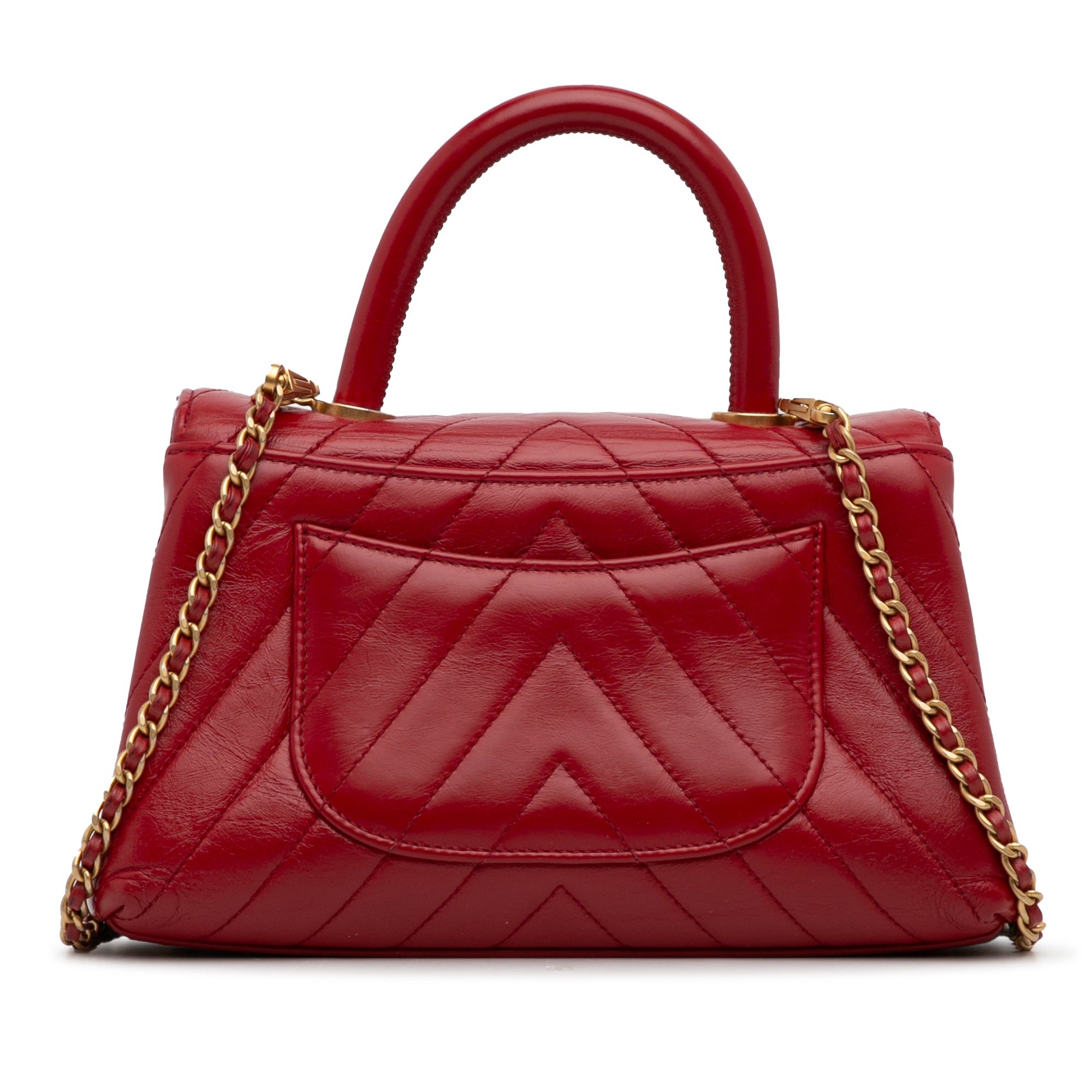 Chanel | Pre-Owned Small Lambskin Chevron Coco Top Handle Bag | Red