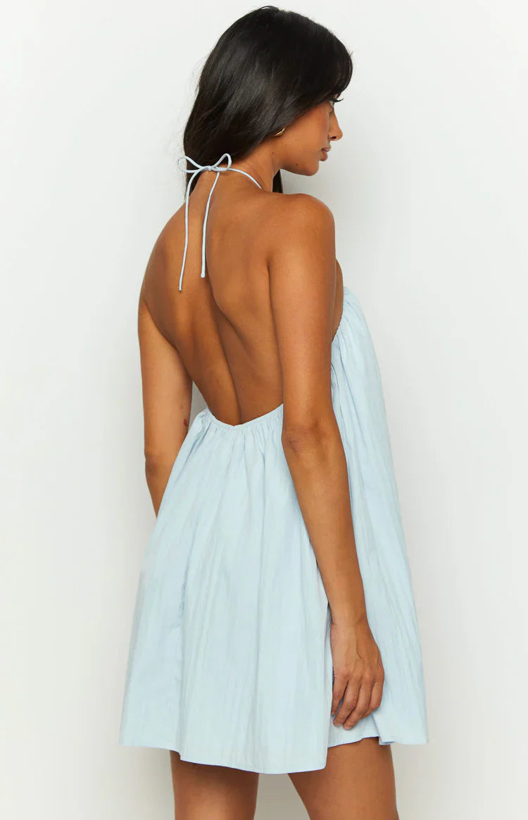 Talei Halter Puff Mini Dress | Blue