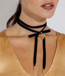 Tallen Velvet Ribbon Necklace | Gold