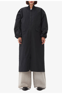 Tech Seersucker Oversized Shell Coat | Black