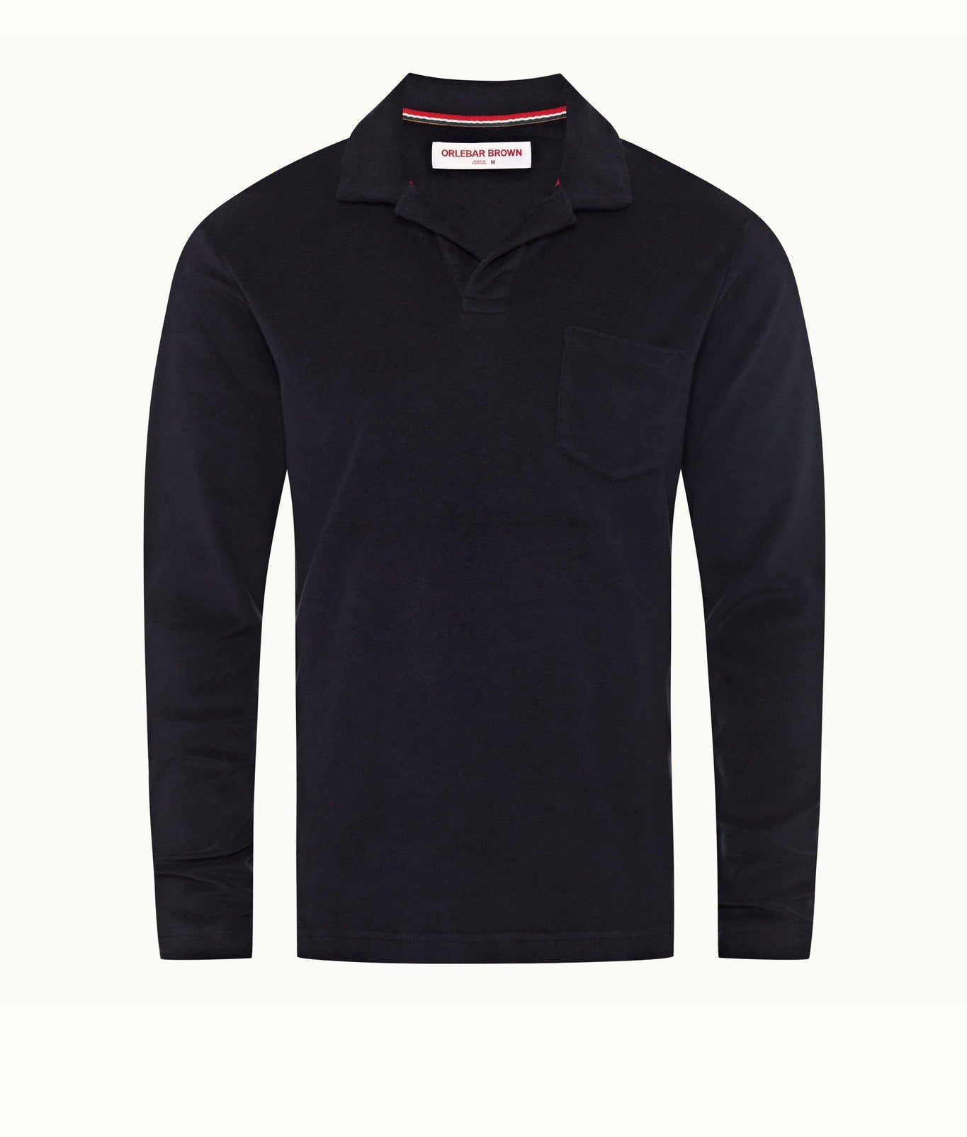 Terry Towelling O.B Stripe Tailored Fit Long-Sleeve Towelling Resort Polo Shirt | Night Iris