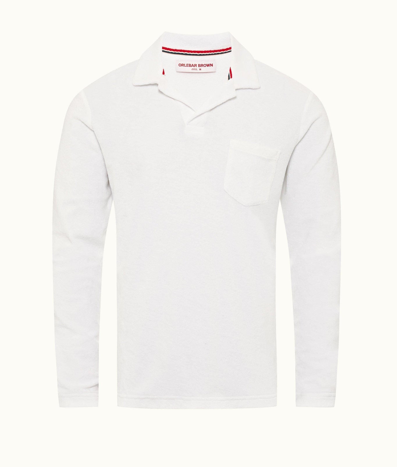 Terry Towelling O.B Stripe Tailored Fit Long-Sleeve Towelling Resort Polo Shirt | White