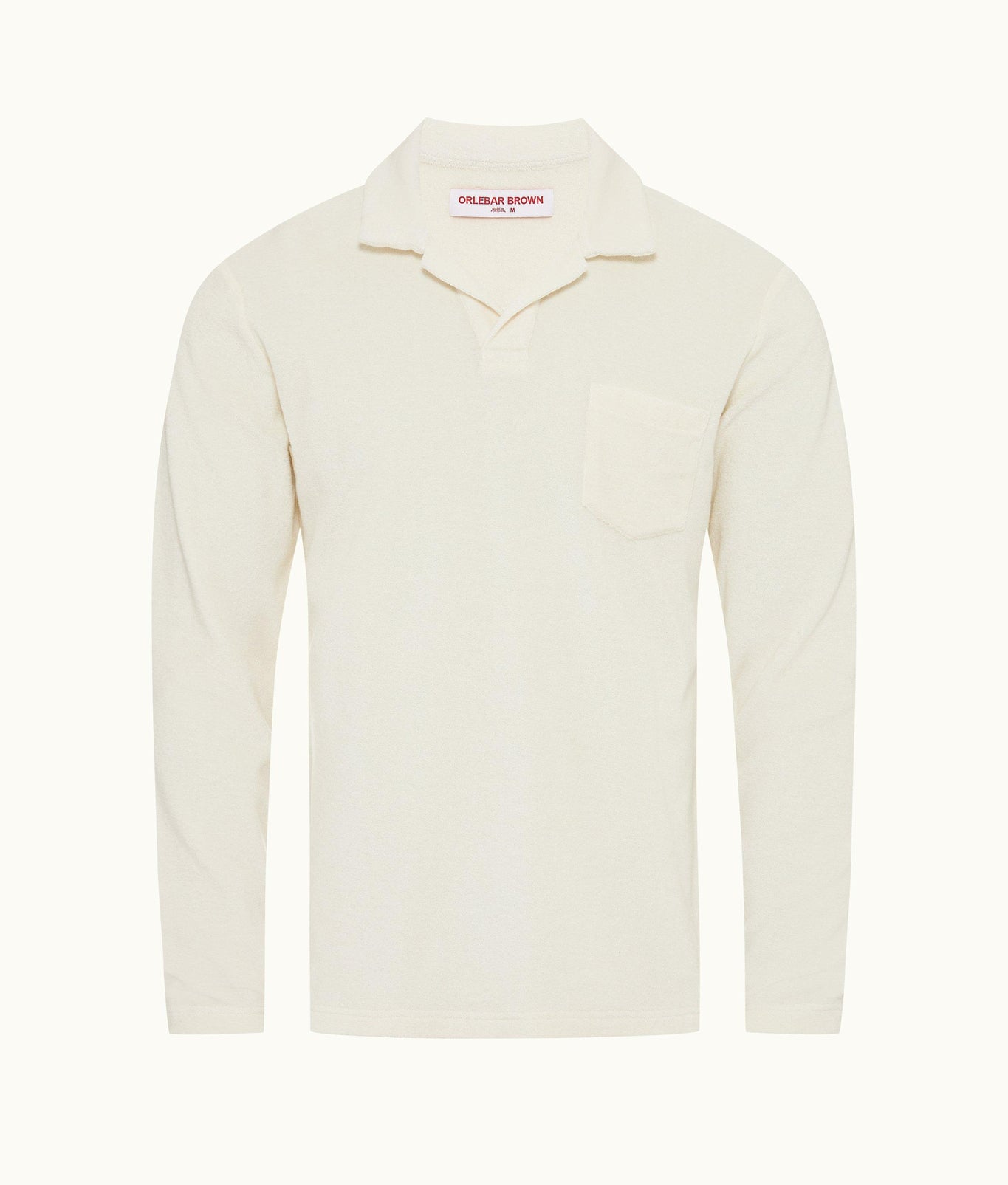 Terry Towelling Tailored Fit Long-Sleeve Cotton Towelling Resort Polo Shirt | Cashew
