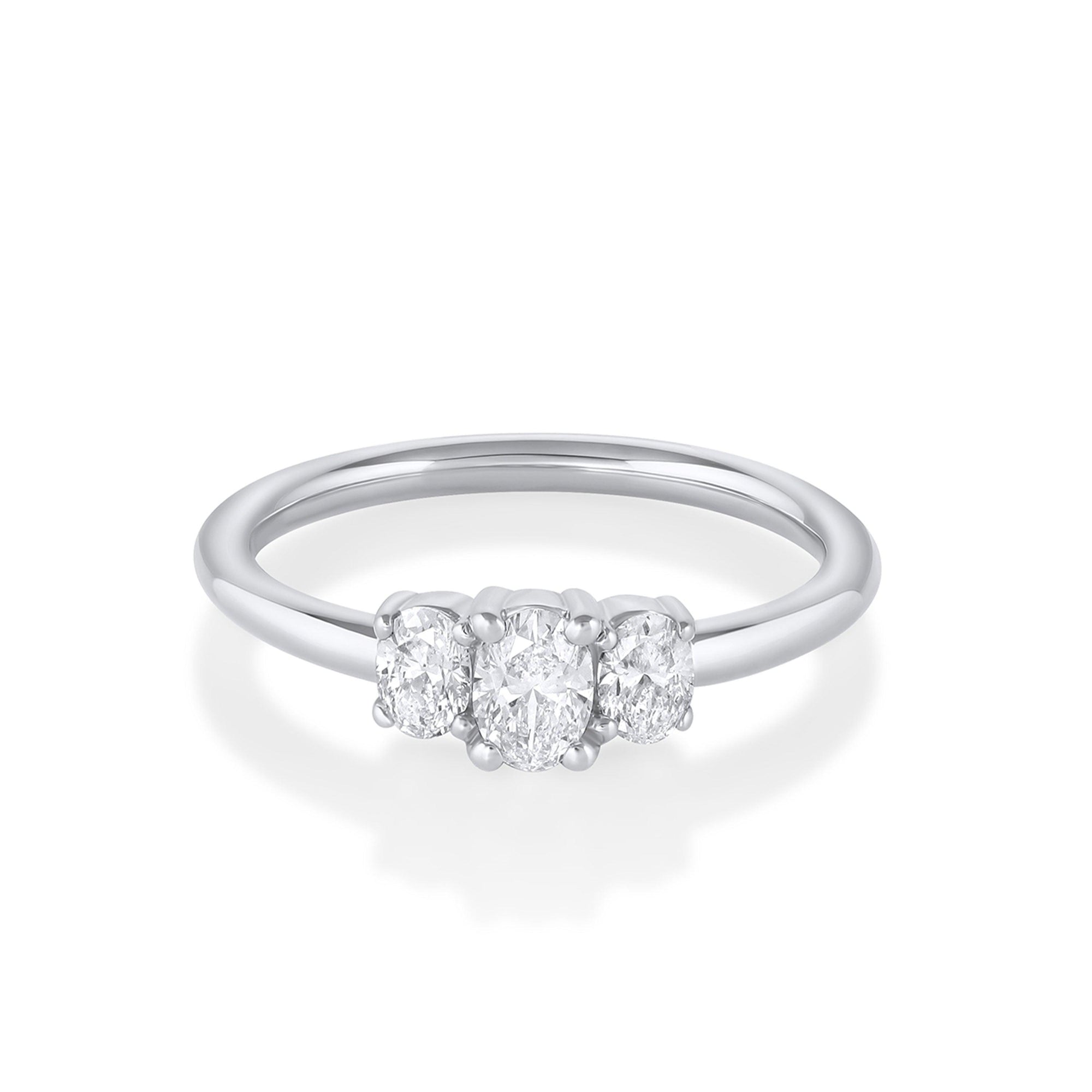 Women | The Michelle Oval Three–Stone Engagement Ring | 14k White Gold