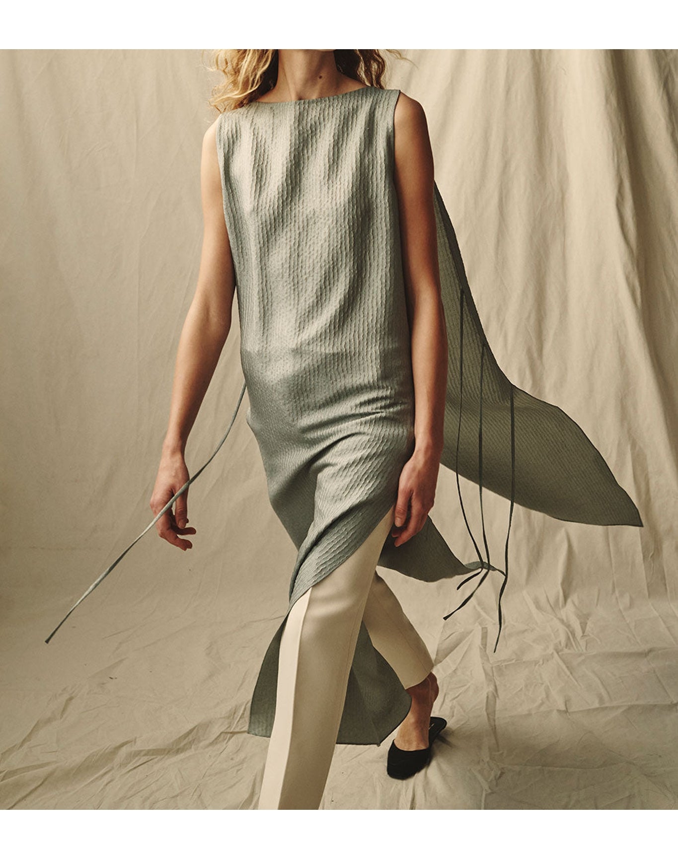 The Fluid Cape Dress In Wave Stripe | Sky