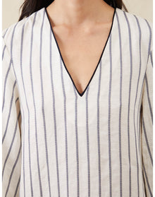 The Long Caftan In Ticking Stripe | Washed Blue