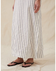 The Long Caftan In Ticking Stripe | Washed Blue