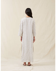 The Long Caftan In Ticking Stripe | Washed Blue