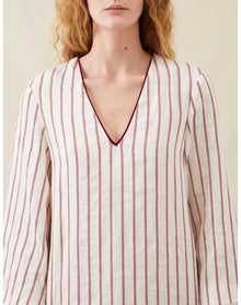 The Long Caftan In Ticking Stripe | Washed Burgundy