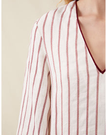 The Long Caftan In Ticking Stripe | Washed Burgundy