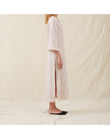 The Long Caftan In Ticking Stripe | Washed Burgundy