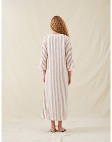 The Long Caftan In Ticking Stripe | Washed Burgundy
