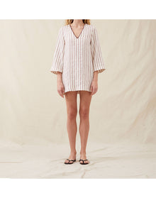 The Mini Caftan In Ticking Stripe | Washed Burgundy