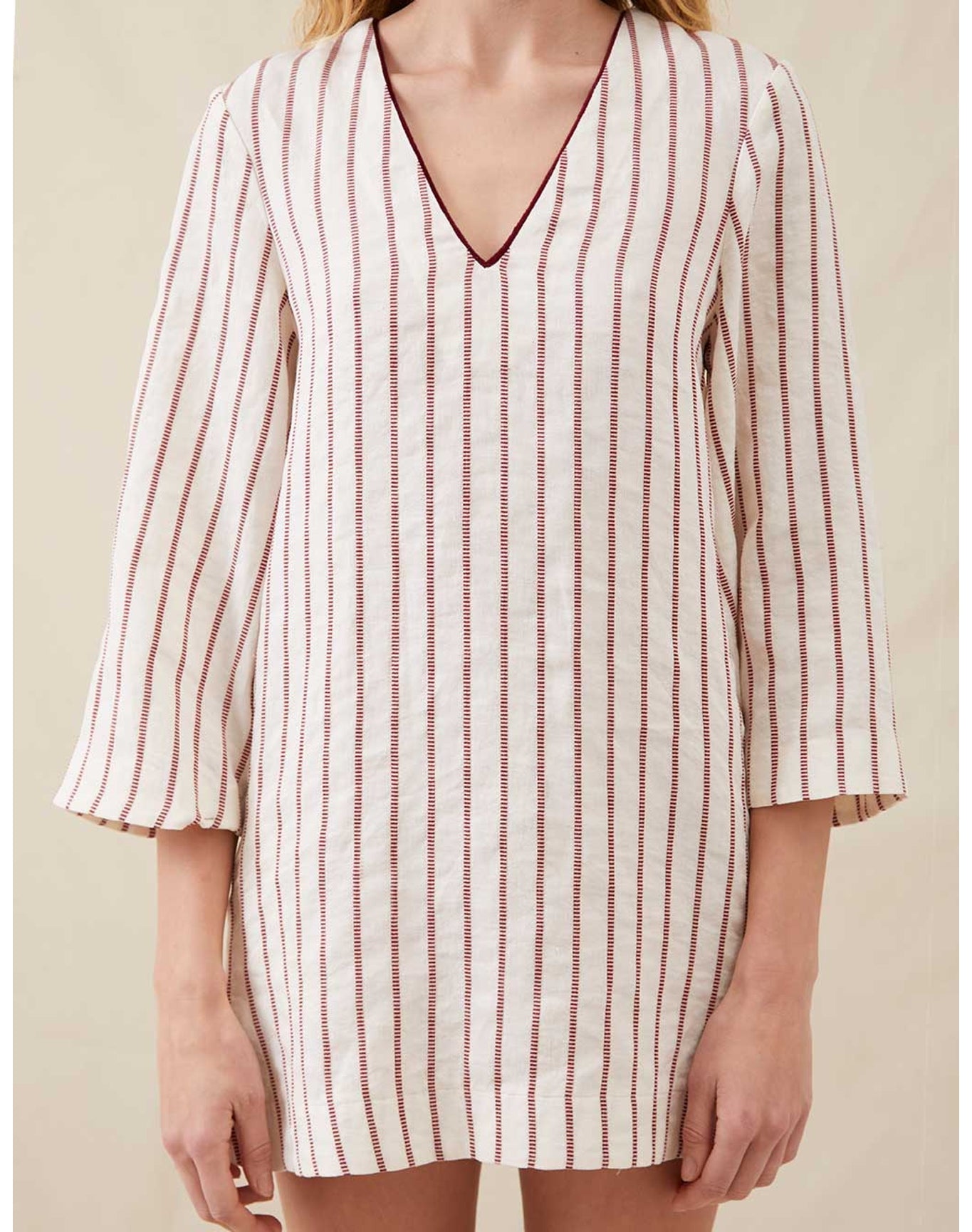 The Mini Caftan In Ticking Stripe | Washed Burgundy