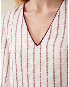 The Mini Caftan In Ticking Stripe | Washed Burgundy
