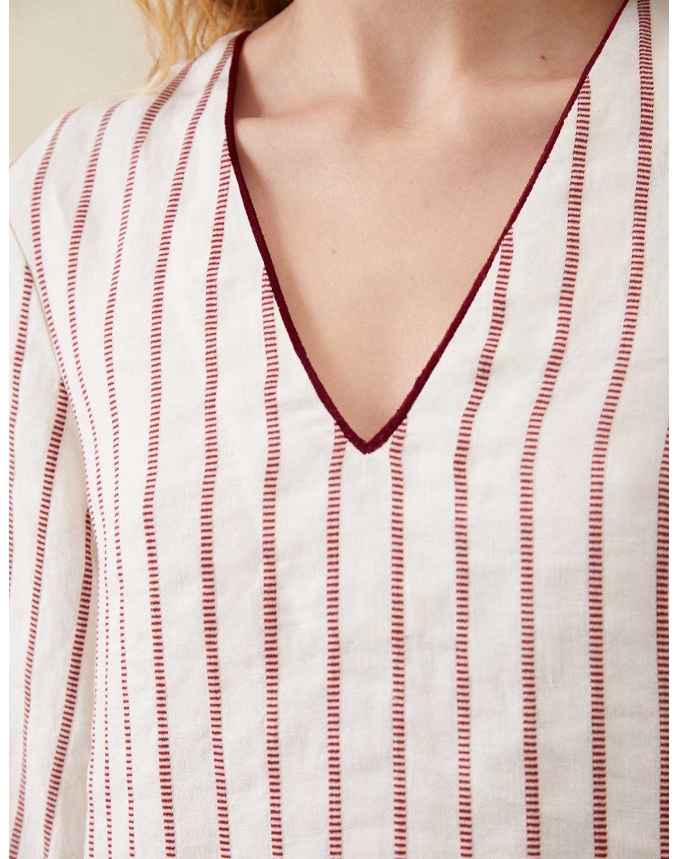 The Mini Caftan In Ticking Stripe | Washed Burgundy