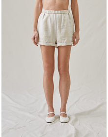 The Rolled Shorts in Bari Stripe | Cream / Cream