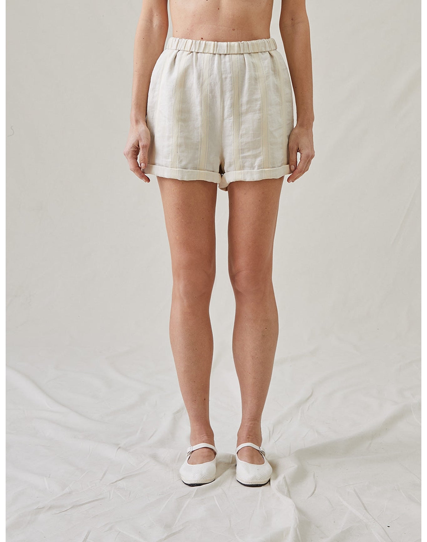 The Rolled Shorts in Bari Stripe | Cream / Cream