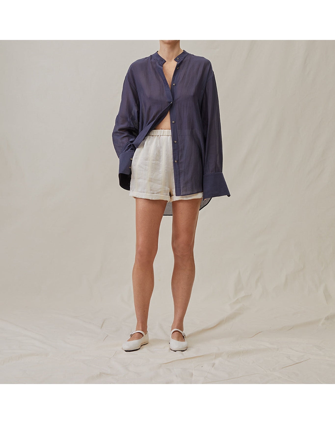 The Rolled Shorts in Bari Stripe | Cream / Cream