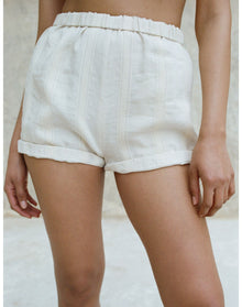 The Rolled Shorts in Bari Stripe | Cream / Cream