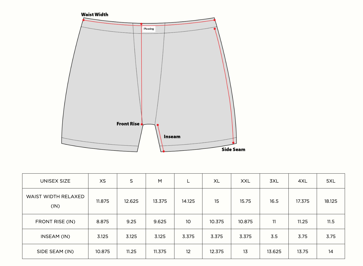 Product size guide