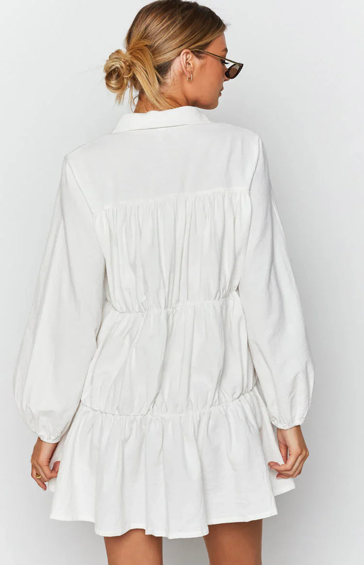 Theodossia Tiered Long Sleeve Dress | White