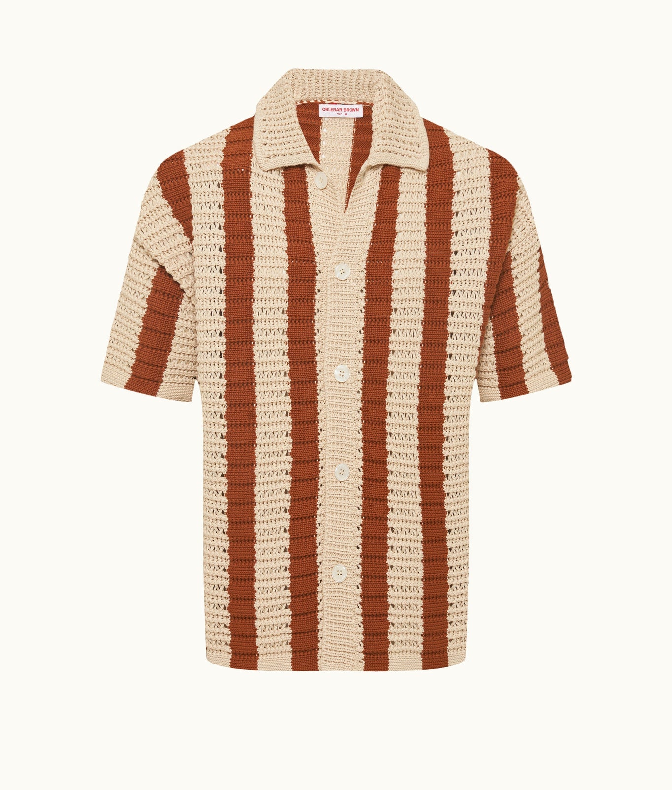Thomas Crochet Relaxed Fit Crochet Stitch Organic Cotton Shirt | Canela/Cashew
