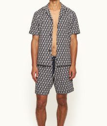 Trevone Classic Fit Geometric Towelling Drawcord Sweat Shorts | Night Iris