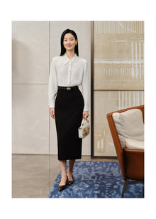 Triacetate Pencil Skirt | Black