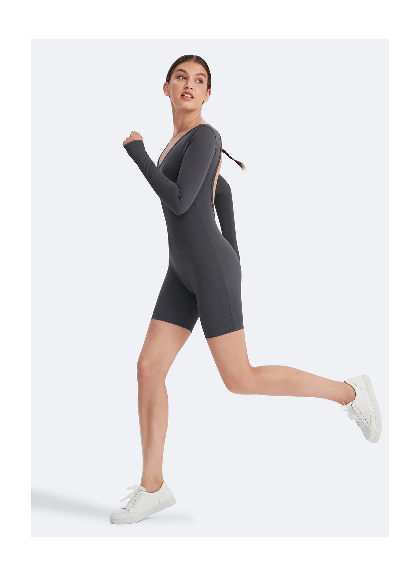 U-back Long Sleeve Bodysuit | Slate Gray