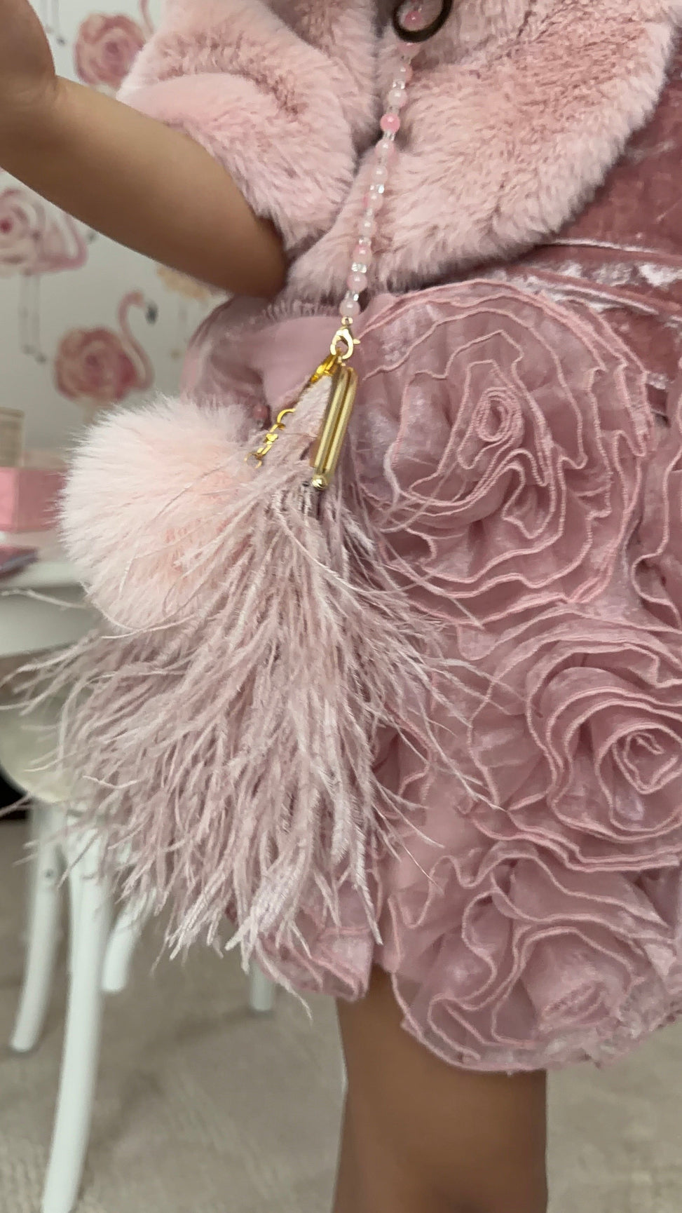 Unisex | Heart Faux Fur Pom Handbag Charm | Pink