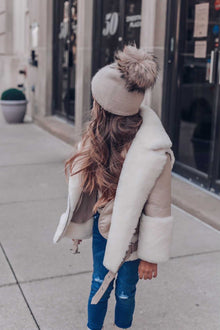 Unisex | Honeycomb Cashmere Beanie with Pom | Beige