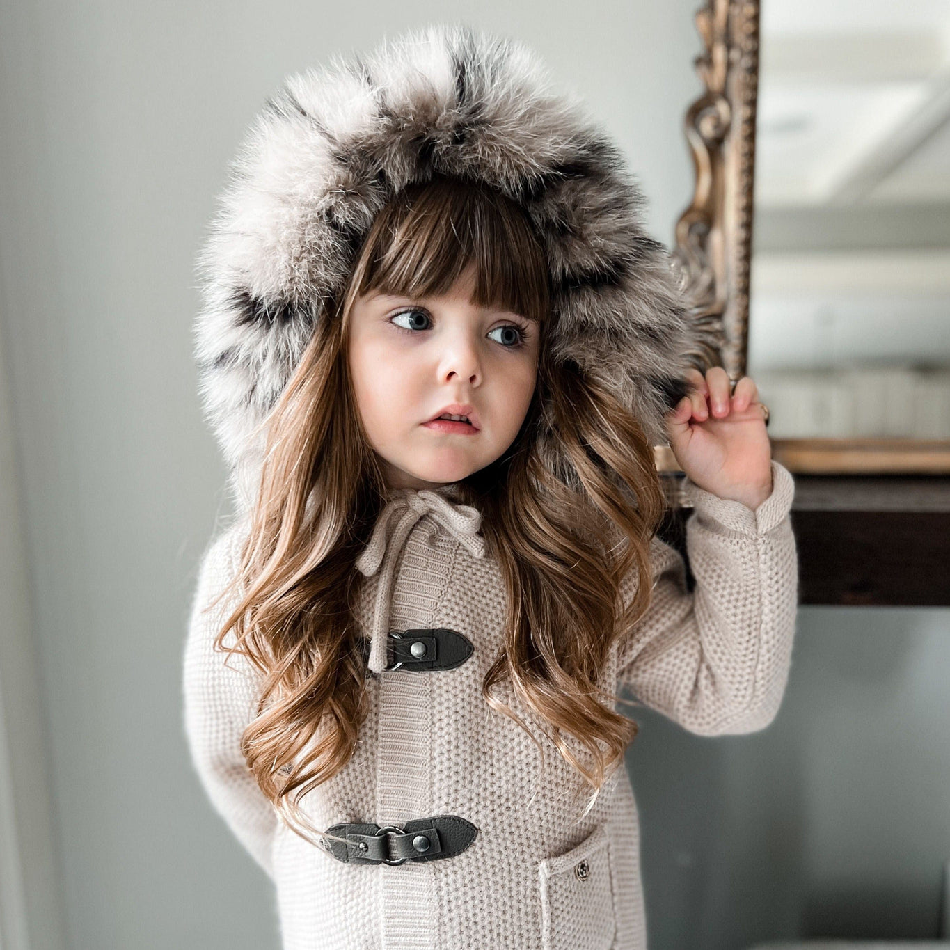 Unisex | Honeycomb Cashmere Pram Coat with Animal Print Trim | Beige