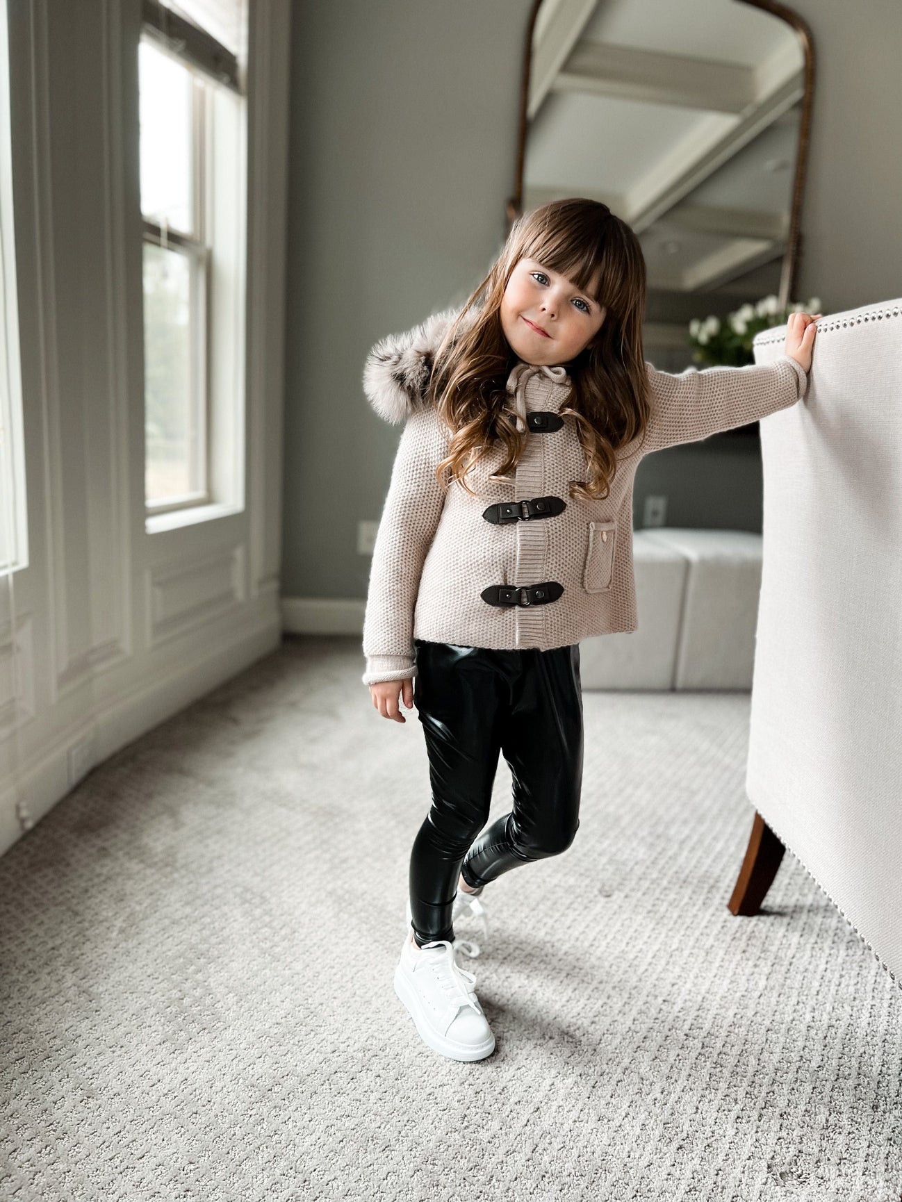 Unisex | Honeycomb Cashmere Pram Coat with Animal Print Trim | Beige