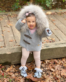 Unisex | Honeycomb Grey Cashmere Pram Coat with Grey Trim | Gray