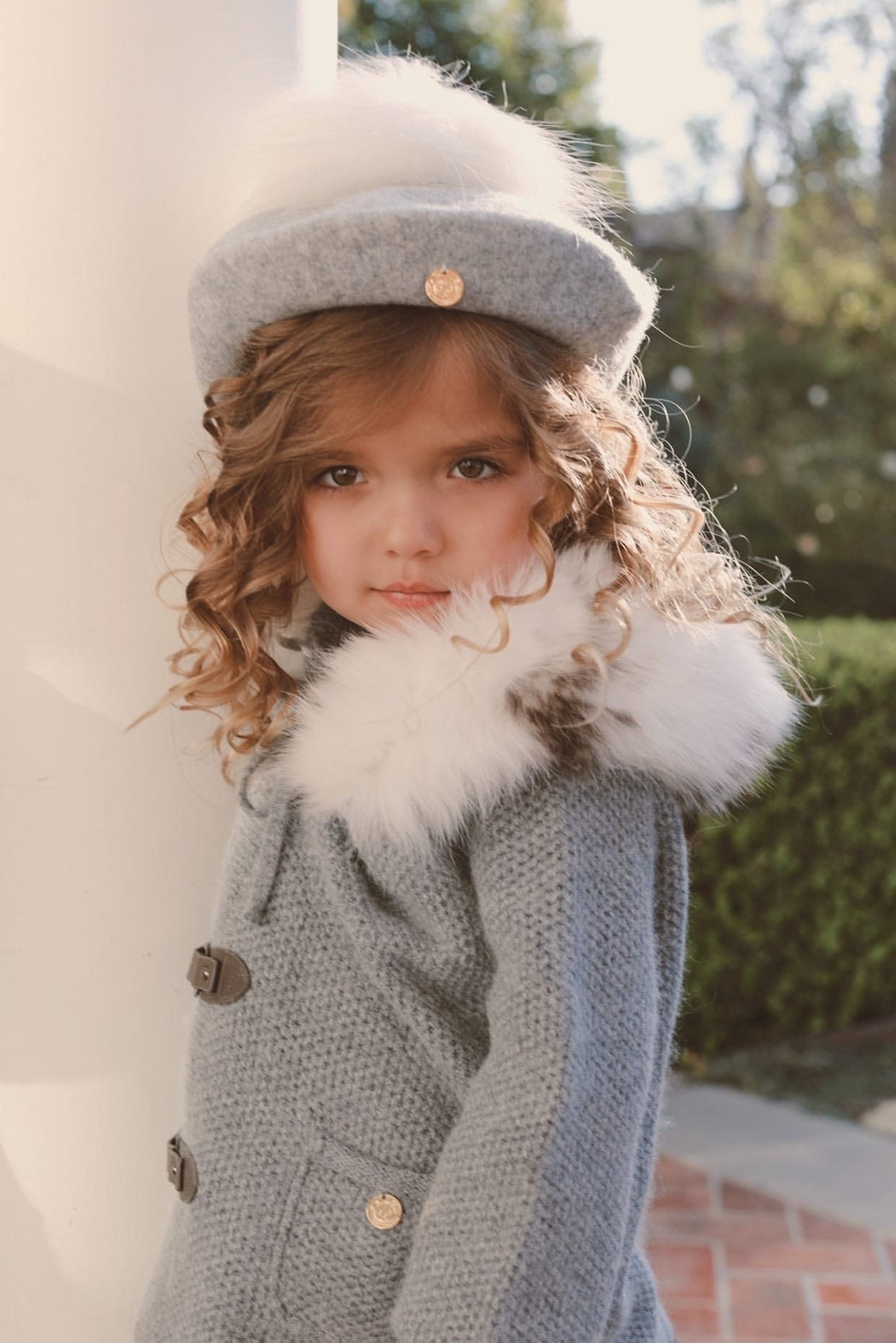 Unisex | Honeycomb Grey Cashmere Pram Coat with White Print Trim | Gray