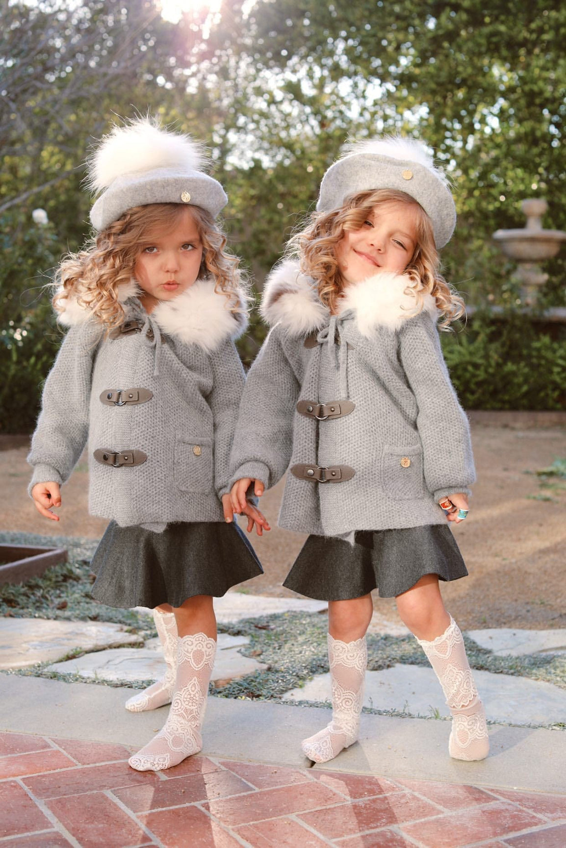 Unisex | Honeycomb Grey Cashmere Pram Coat with White Print Trim | Gray