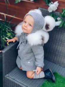 Unisex | Honeycomb Grey Cashmere Pram Coat with White Print Trim | Gray