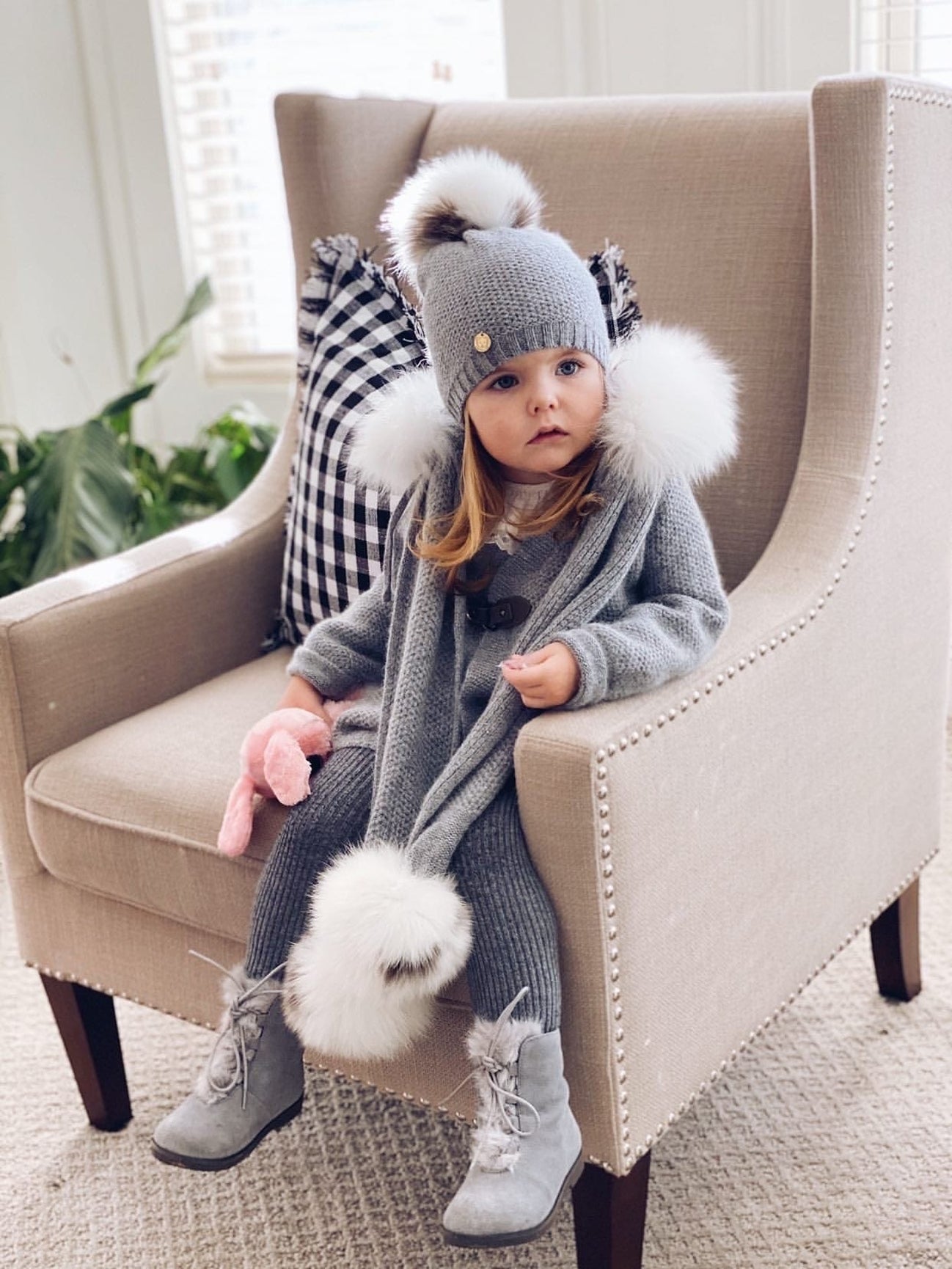 Unisex | Honeycomb Grey Cashmere Pram Coat with White Print Trim | Gray