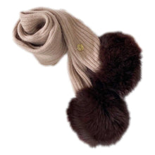 Unisex | Misha Ribbed Angora Scarf Fur Poms | Brown