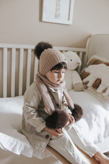 Unisex | Misha Ribbed Angora Scarf Fur Poms | Brown