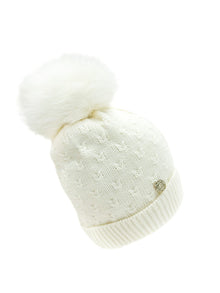 Unisex | Parker Merino Wool Faux Fur Beanie Hat | Ivory