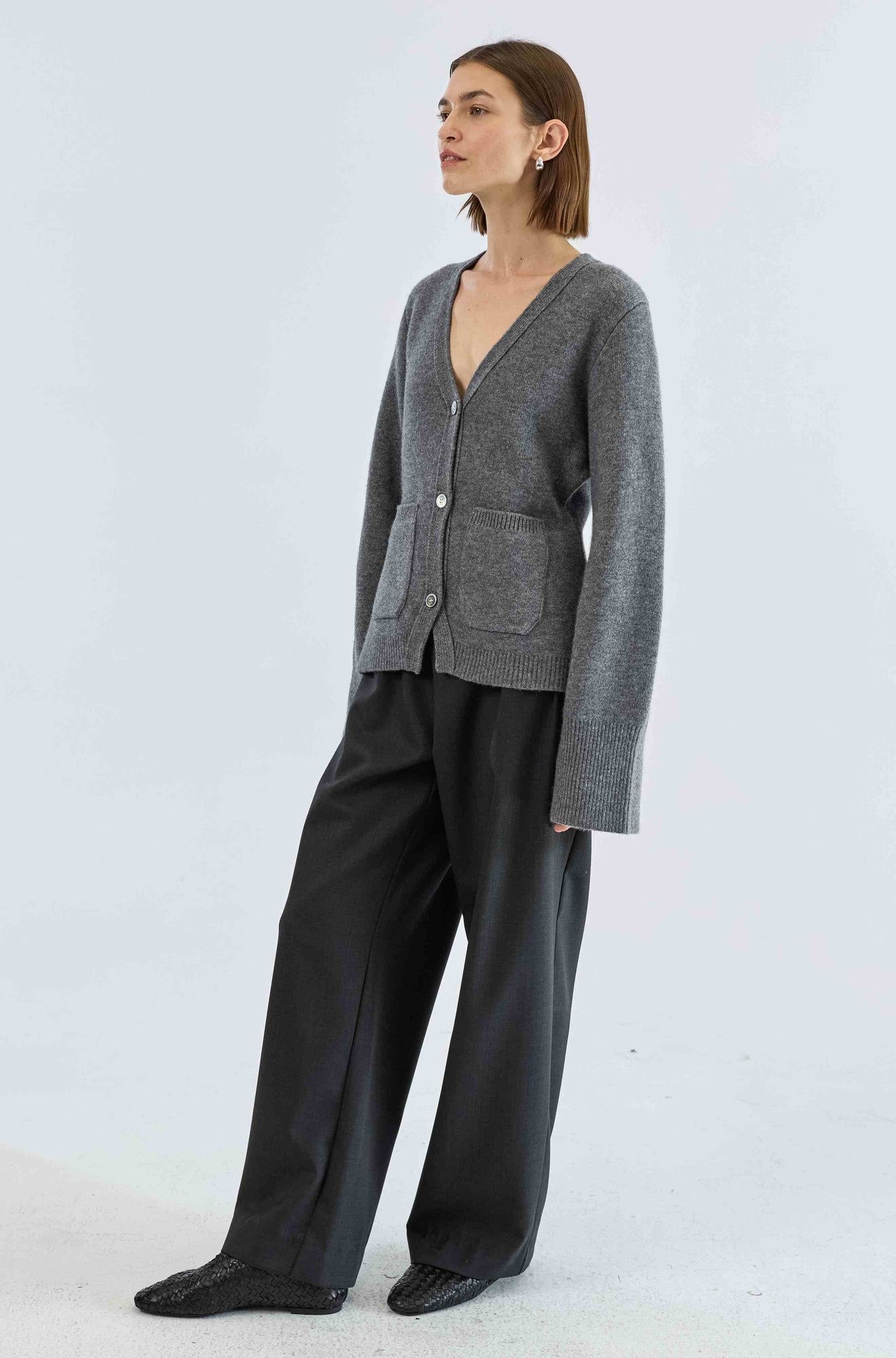 V Neck Cardigan | Grey